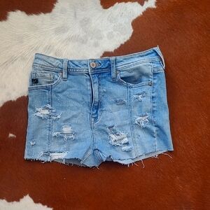 KanCan Blue Distressed Jean Shorts Raw Hem